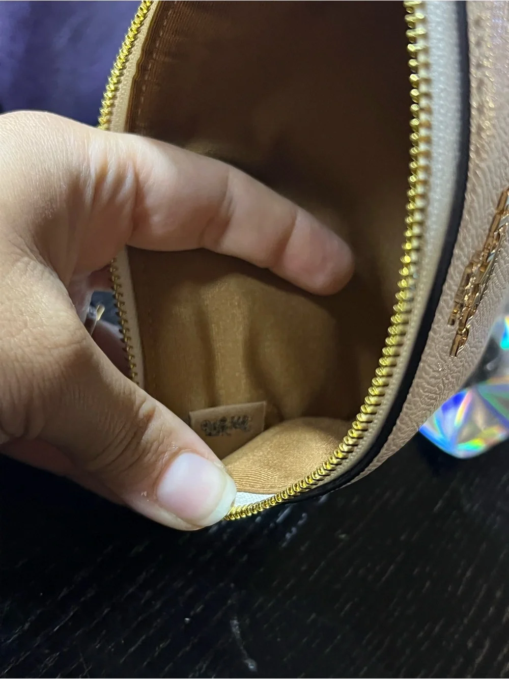 Coach Cream Leather Wristlet Clutch with Gold Logo